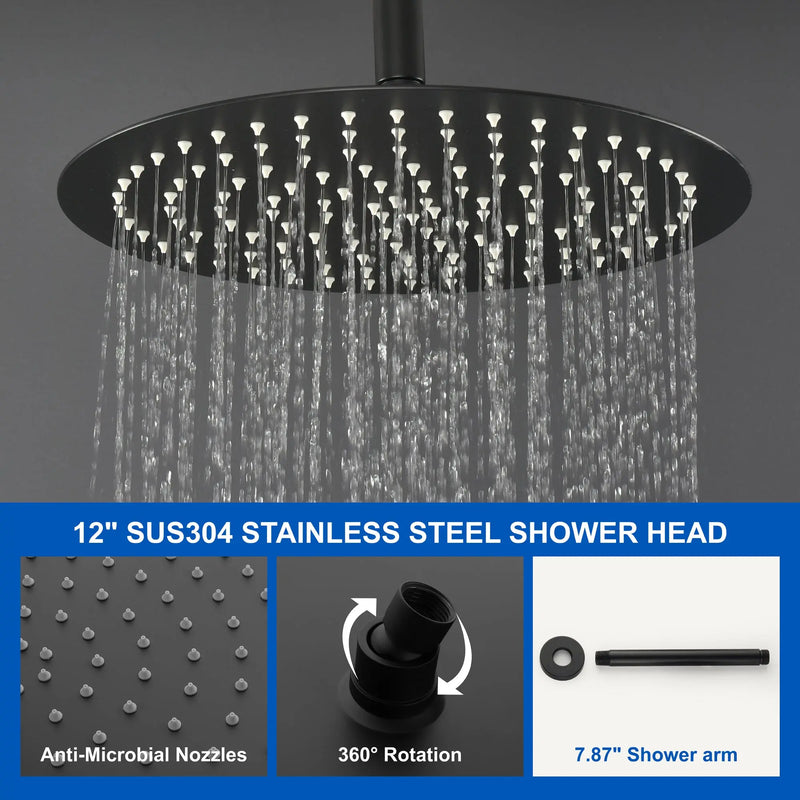 Ceiling-mounted Shower System with 12" Square Rain Shower Head and 5-Setting High Pressure Handheld Shower luxury-shower-faucet-set-shower-system-with-high-pressure-12-rain-shower-head-and-5-setting-handheld-shower 