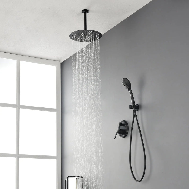 Ceiling-mounted Shower System with 12" Square Rain Shower Head and 5-Setting High Pressure Handheld Shower luxury-shower-faucet-set-shower-system-with-high-pressure-12-rain-shower-head-and-5-setting-handheld-shower 