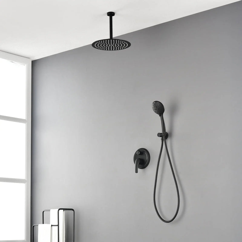 Ceiling-mounted Shower System with 12" Square Rain Shower Head and 5-Setting High Pressure Handheld Shower luxury-shower-faucet-set-shower-system-with-high-pressure-12-rain-shower-head-and-5-setting-handheld-shower 