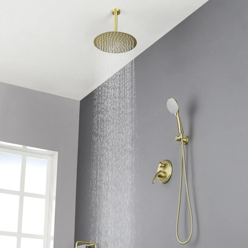 Ceiling-mounted Shower System with 12" Square Rain Shower Head and 5-Setting High Pressure Handheld Shower luxury-shower-faucet-set-shower-system-with-high-pressure-12-rain-shower-head-and-5-setting-handheld-shower 