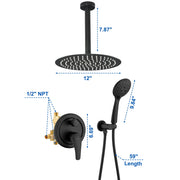 Ceiling-mounted Shower System with 12" Square Rain Shower Head and 5-Setting High Pressure Handheld Shower luxury-shower-faucet-set-shower-system-with-high-pressure-12-rain-shower-head-and-5-setting-handheld-shower 