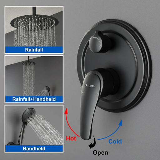 Ceiling-mounted Shower System with 12" Square Rain Shower Head and 5-Setting High Pressure Handheld Shower luxury-shower-faucet-set-shower-system-with-high-pressure-12-rain-shower-head-and-5-setting-handheld-shower 