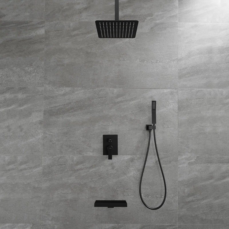 Ceiling Mount 10 Inch Black Shower System Faucet Waterfall Tub Complete with Matte Spout Set Square Luxury Rain Mixer Pressure Balancing 3-Function ceiling-mount-10-inch-black-shower-system-faucet-waterfall-tub-complete-with-matte-spout-set-square-luxury-rain-mixer-pressure-balancing-3-function 