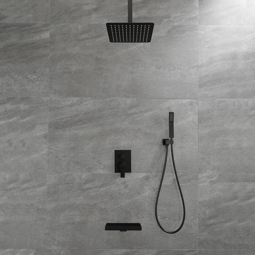 Ceiling Mount 10 Inch Black Shower System Faucet Waterfall Tub Complete with Matte Spout Set Square Luxury Rain Mixer Pressure Balancing 3-Function ceiling-mount-10-inch-black-shower-system-faucet-waterfall-tub-complete-with-matte-spout-set-square-luxury-rain-mixer-pressure-balancing-3-function 