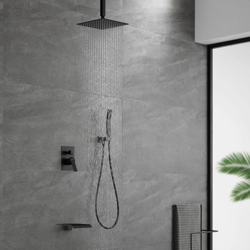 Ceiling Mount 10 Inch Black Shower System Faucet Waterfall Tub Complete with Matte Spout Set Square Luxury Rain Mixer Pressure Balancing 3-Function ceiling-mount-10-inch-black-shower-system-faucet-waterfall-tub-complete-with-matte-spout-set-square-luxury-rain-mixer-pressure-balancing-3-function 