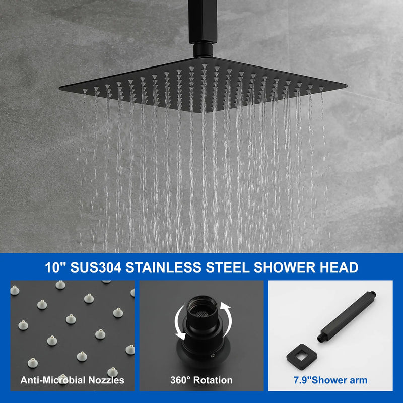Ceiling Mount 10 Inch Black Shower System Faucet Waterfall Tub Complete with Matte Spout Set Square Luxury Rain Mixer Pressure Balancing 3-Function ceiling-mount-10-inch-black-shower-system-faucet-waterfall-tub-complete-with-matte-spout-set-square-luxury-rain-mixer-pressure-balancing-3-function 