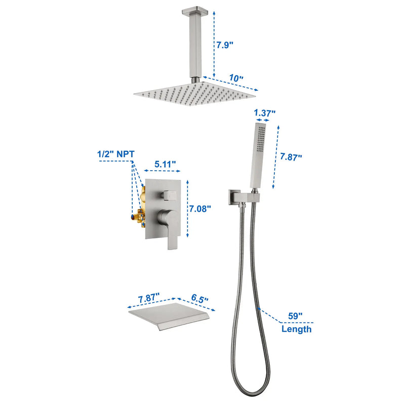 Ceiling Mount 10 Inch Black Shower System Faucet Waterfall Tub Complete with Matte Spout Set Square Luxury Rain Mixer Pressure Balancing 3-Function ceiling-mount-10-inch-black-shower-system-faucet-waterfall-tub-complete-with-matte-spout-set-square-luxury-rain-mixer-pressure-balancing-3-function 
