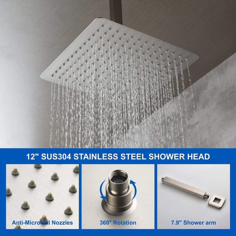 Ceiling Mounted Rain Shower System, SHAMANDA Luxury Brass Shower Faucet Set with 12 Inch Shower Head and Hand Shower ceiling-mounted-rain-shower-system-shamanda-luxury-brass-shower-faucet-set-with-12-inch-shower-head-and-hand-shower-88005b 