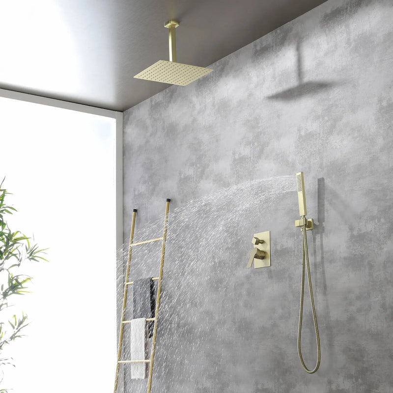 Ceiling Mounted Rain Shower System, SHAMANDA Luxury Brass Shower Faucet Set with 12 Inch Shower Head and Hand Shower ceiling-mounted-rain-shower-system-shamanda-luxury-brass-shower-faucet-set-with-12-inch-shower-head-and-hand-shower-88005b 