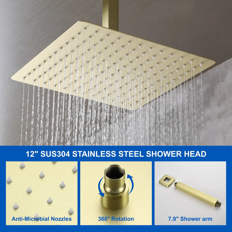 Ceiling Mounted Rain Shower System, SHAMANDA Luxury Brass Shower Faucet Set with 12 Inch Shower Head and Hand Shower ceiling-mounted-rain-shower-system-shamanda-luxury-brass-shower-faucet-set-with-12-inch-shower-head-and-hand-shower-88005b 
