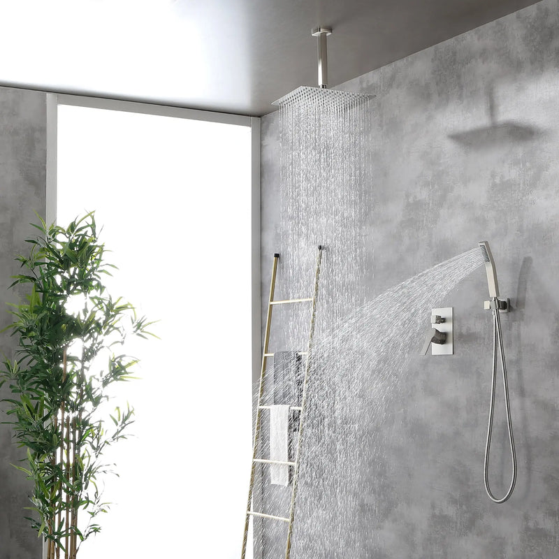 Ceiling Mounted Rain Shower System, SHAMANDA Luxury Brass Shower Faucet Set with 12 Inch Shower Head and Hand Shower ceiling-mounted-rain-shower-system-shamanda-luxury-brass-shower-faucet-set-with-12-inch-shower-head-and-hand-shower-88005b 