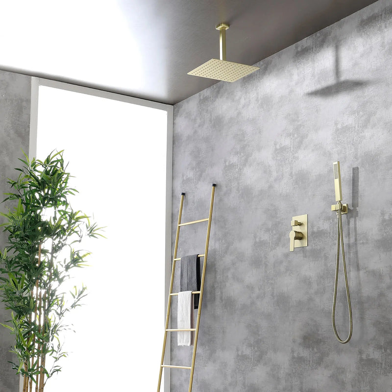 Ceiling Mounted Rain Shower System, SHAMANDA Luxury Brass Shower Faucet Set with 12 Inch Shower Head and Hand Shower ceiling-mounted-rain-shower-system-shamanda-luxury-brass-shower-faucet-set-with-12-inch-shower-head-and-hand-shower-88005b 