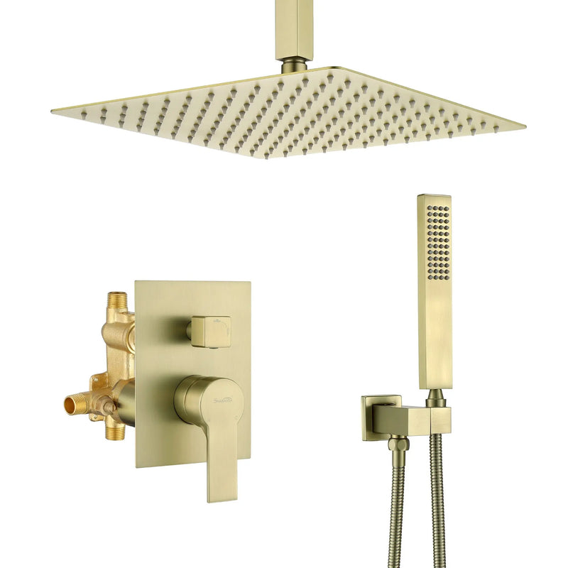 Ceiling Mounted Rain Shower System, SHAMANDA Luxury Brass Shower Faucet Set with 12 Inch Shower Head and Hand Shower ceiling-mounted-rain-shower-system-shamanda-luxury-brass-shower-faucet-set-with-12-inch-shower-head-and-hand-shower-88005b Gold / 12" Steel shower head / Brass