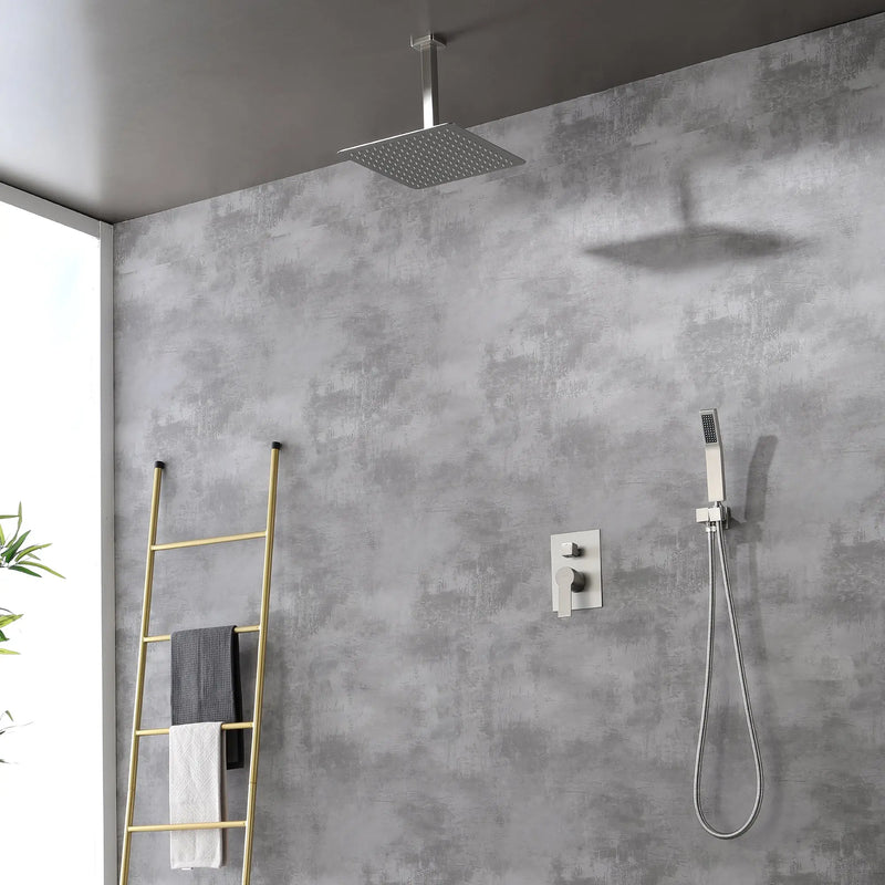 Ceiling Mounted Rain Shower System, SHAMANDA Luxury Brass Shower Faucet Set with 12 Inch Shower Head and Hand Shower ceiling-mounted-rain-shower-system-shamanda-luxury-brass-shower-faucet-set-with-12-inch-shower-head-and-hand-shower-88005b 
