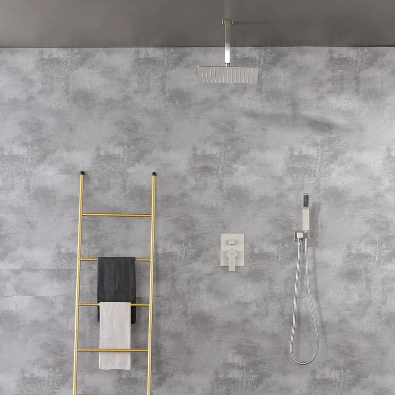 Ceiling Mounted Rain Shower System, SHAMANDA Luxury Brass Shower Faucet Set with 12 Inch Shower Head and Hand Shower ceiling-mounted-rain-shower-system-shamanda-luxury-brass-shower-faucet-set-with-12-inch-shower-head-and-hand-shower-88005b 