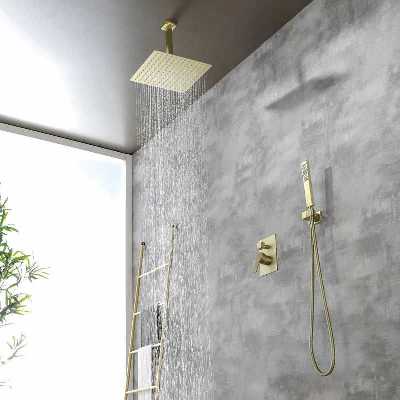 Ceiling Mounted Rain Shower System, SHAMANDA Luxury Brass Shower Faucet Set with 12 Inch Shower Head and Hand Shower ceiling-mounted-rain-shower-system-shamanda-luxury-brass-shower-faucet-set-with-12-inch-shower-head-and-hand-shower-88005b 