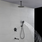 Celling Mounted Tub & Shower Faucet Set Round 12inch Bathroom Rain Shower System with 7 Setting Handheld Shower and 180 Swivel Rotating Tub Spout shower-faucet-set-with-tub-spout-rain-shower-system-bathroom-shower-set-tub-shower-faucet-combo-set-complete-celling-mounted-1 