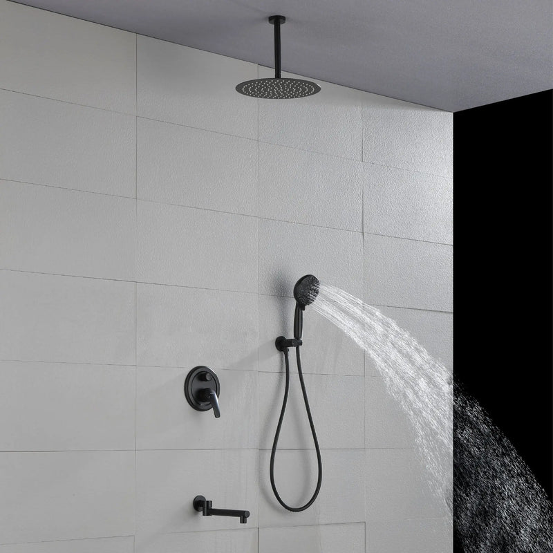 Celling Mounted Tub & Shower Faucet Set Round 12inch Bathroom Rain Shower System with 7 Setting Handheld Shower and 180 Swivel Rotating Tub Spout shower-faucet-set-with-tub-spout-rain-shower-system-bathroom-shower-set-tub-shower-faucet-combo-set-complete-celling-mounted-1 
