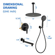 Celling Mounted Tub & Shower Faucet Set Round 12inch Bathroom Rain Shower System with 7 Setting Handheld Shower and 180 Swivel Rotating Tub Spout shower-faucet-set-with-tub-spout-rain-shower-system-bathroom-shower-set-tub-shower-faucet-combo-set-complete-celling-mounted-1 