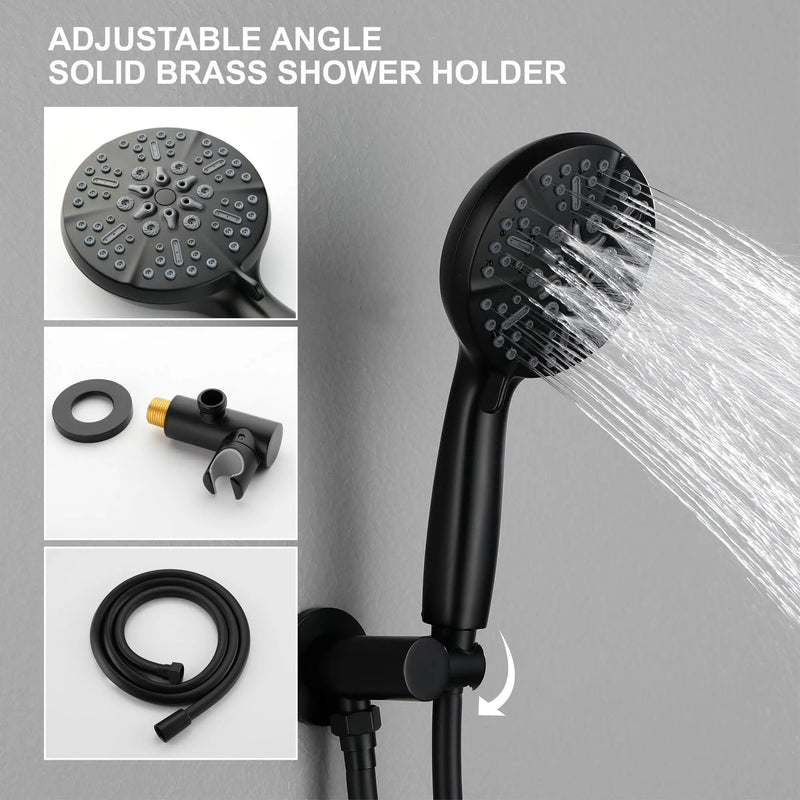Celling Mounted Tub & Shower Faucet Set Round 12inch Bathroom Rain Shower System with 7 Setting Handheld Shower and 180 Swivel Rotating Tub Spout shower-faucet-set-with-tub-spout-rain-shower-system-bathroom-shower-set-tub-shower-faucet-combo-set-complete-celling-mounted-1 