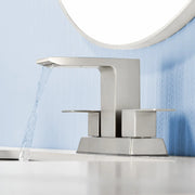 Centerset Bathroom Sink Faucet 1.2 GPM, Waterfall 4 Inch Bathroom Vanity Faucet for Basin with Pop-Up Drain and Hose centerset-waterfall-basin-faucet-4-inch-pop-up-drain 