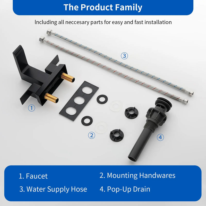 Centerset Bathroom Sink Faucet 1.2 GPM, Waterfall 4 Inch Bathroom Vanity Faucet for Basin with Pop-Up Drain and Hose centerset-waterfall-basin-faucet-4-inch-pop-up-drain 
