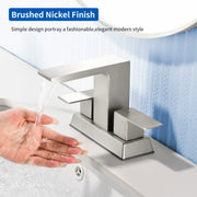 Centerset Bathroom Sink Faucet 1.2 GPM, Waterfall 4 Inch Bathroom Vanity Faucet for Basin with Pop-Up Drain and Hose centerset-waterfall-basin-faucet-4-inch-pop-up-drain 