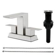 Centerset Bathroom Sink Faucet 1.2 GPM, Waterfall 4 Inch Bathroom Vanity Faucet for Basin with Pop-Up Drain and Hose centerset-waterfall-basin-faucet-4-inch-pop-up-drain 