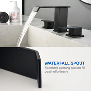 Deck-Mount Widespread Lavatory Faucet Waterfall 8-Inch 2-Handle Bathroom Faucet with Pop Up Drain - Matte Black, Brushed Nickel, Brushed Gold deck-mount-waterfall-8-inch-widespread-2-handle-bathroom-faucet-with-pop-up-drain 