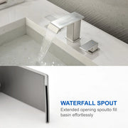 Deck-Mount Widespread Lavatory Faucet Waterfall 8-Inch 2-Handle Bathroom Faucet with Pop Up Drain - Matte Black, Brushed Nickel, Brushed Gold deck-mount-waterfall-8-inch-widespread-2-handle-bathroom-faucet-with-pop-up-drain 