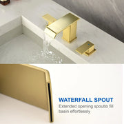Deck-Mount Widespread Lavatory Faucet Waterfall 8-Inch 2-Handle Bathroom Faucet with Pop Up Drain - Matte Black, Brushed Nickel, Brushed Gold deck-mount-waterfall-8-inch-widespread-2-handle-bathroom-faucet-with-pop-up-drain 