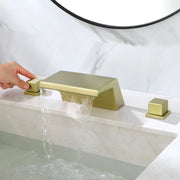 Deck-Mounted Waterfall Tub Filler 3 Hole Widespread Bathroom Sink Faucet with Two Square Handle waterfall-tub-filler-deck-mount-3-hole-roman-bathtub-faucet-two-square-handle-bathroom-sink-faucet-with-valve-and-cupc-water-supply-lines-brushed-gold-1520bg Brushed Gold / Brass / 11.93 x 10.43 x 5.28 inches