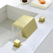 Deck-Mounted Waterfall Tub Filler 3 Hole Widespread Bathroom Sink Faucet with Two Square Handle waterfall-tub-filler-deck-mount-3-hole-roman-bathtub-faucet-two-square-handle-bathroom-sink-faucet-with-valve-and-cupc-water-supply-lines-brushed-gold-1520bg 