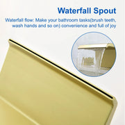Deck-Mounted Waterfall Tub Filler 3 Hole Widespread Bathroom Sink Faucet with Two Square Handle waterfall-tub-filler-deck-mount-3-hole-roman-bathtub-faucet-two-square-handle-bathroom-sink-faucet-with-valve-and-cupc-water-supply-lines-brushed-gold-1520bg 