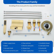Deck Mount Bath Trim Hot and Cold Water Mixer 2 Knob Handles 5-Hole Roman Tub Faucet with Diverter and Hand Shower hot-and-cold-water-mixer-2-knob-handles-5-hole-deck-mount-roman-tub-faucet-with-diverter-and-hand-shower 