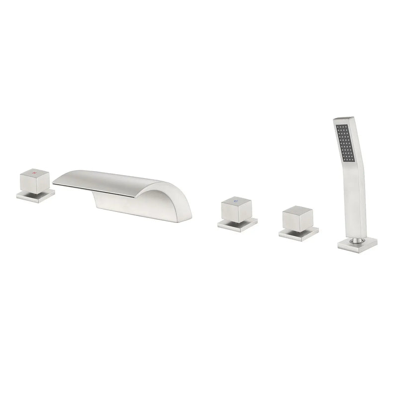 Deck Mount Bath Trim Hot and Cold Water Mixer 2 Knob Handles 5-Hole Roman Tub Faucet with Diverter and Hand Shower hot-and-cold-water-mixer-2-knob-handles-5-hole-deck-mount-roman-tub-faucet-with-diverter-and-hand-shower 