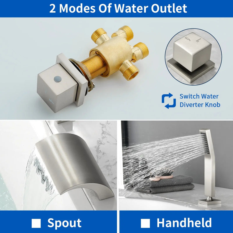 Deck Mount Bath Trim Hot and Cold Water Mixer 2 Knob Handles 5-Hole Roman Tub Faucet with Diverter and Hand Shower hot-and-cold-water-mixer-2-knob-handles-5-hole-deck-mount-roman-tub-faucet-with-diverter-and-hand-shower 