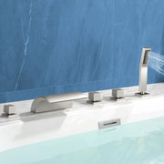 Deck Mount Bath Trim Hot and Cold Water Mixer 2 Knob Handles 5-Hole Roman Tub Faucet with Diverter and Hand Shower hot-and-cold-water-mixer-2-knob-handles-5-hole-deck-mount-roman-tub-faucet-with-diverter-and-hand-shower Brushed Nickel / Brass & SUS304 / 17.5*13.4*5.5 inches