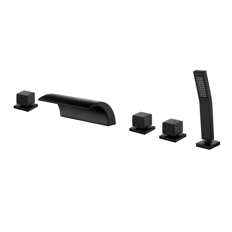 Deck Mount Bath Trim Hot and Cold Water Mixer 2 Knob Handles 5-Hole Roman Tub Faucet with Diverter and Hand Shower hot-and-cold-water-mixer-2-knob-handles-5-hole-deck-mount-roman-tub-faucet-with-diverter-and-hand-shower 