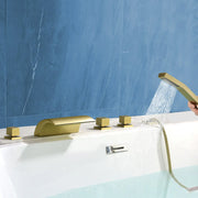 Deck Mount Bath Trim Hot and Cold Water Mixer 2 Knob Handles 5-Hole Roman Tub Faucet with Diverter and Hand Shower hot-and-cold-water-mixer-2-knob-handles-5-hole-deck-mount-roman-tub-faucet-with-diverter-and-hand-shower Brushed Gold / Brass & SUS304 / 17.5*13.4*5.5 inches