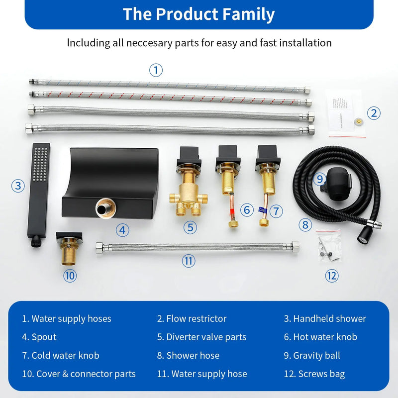 Deck Mount Bath Trim Hot and Cold Water Mixer 2 Knob Handles 5-Hole Roman Tub Faucet with Diverter and Hand Shower hot-and-cold-water-mixer-2-knob-handles-5-hole-deck-mount-roman-tub-faucet-with-diverter-and-hand-shower 