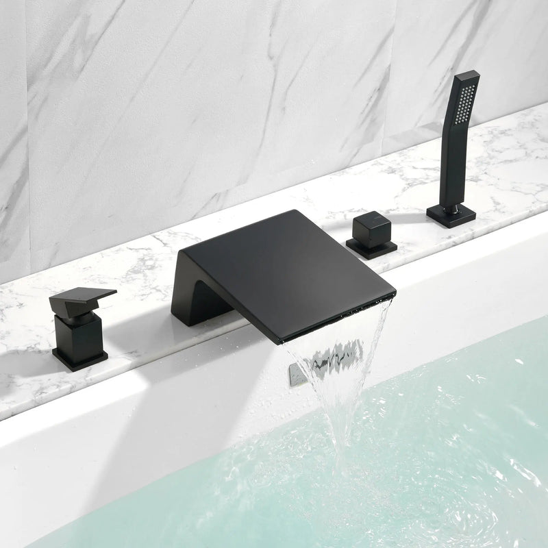 Deck Mount Roman Tub Faucet with Sprayer Waterfall Tub Filler with Hand Shower, Single Handle Bathtub Faucet Set with Handheld Shower Head, Valve and Trim Included deck-mount-roman-tub-faucet-with-sprayer-waterfall-tub-filler-with-hand-shower-single-handle-bathtub-faucet-set-with-handheld-shower-head-valve-and-trim-included 