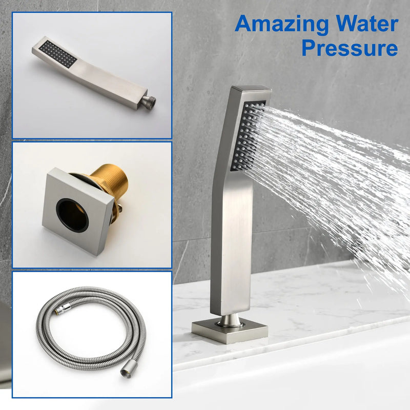 Deck Mount Roman Tub Faucet with Sprayer Waterfall Tub Filler with Hand Shower, Single Handle Bathtub Faucet Set with Handheld Shower Head, Valve and Trim Included deck-mount-roman-tub-faucet-with-sprayer-waterfall-tub-filler-with-hand-shower-single-handle-bathtub-faucet-set-with-handheld-shower-head-valve-and-trim-included 