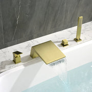 Deck Mount Roman Tub Faucet with Sprayer Waterfall Tub Filler with Hand Shower, Single Handle Bathtub Faucet Set with Handheld Shower Head, Valve and Trim Included deck-mount-roman-tub-faucet-with-sprayer-waterfall-tub-filler-with-hand-shower-single-handle-bathtub-faucet-set-with-handheld-shower-head-valve-and-trim-included Brushed Gold / Brass / 17.5*13.4*5.5 inches