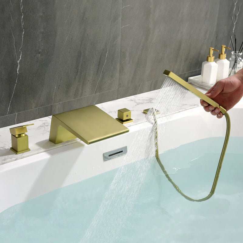 Deck Mount Roman Tub Faucet with Sprayer Waterfall Tub Filler with Hand Shower, Single Handle Bathtub Faucet Set with Handheld Shower Head, Valve and Trim Included deck-mount-roman-tub-faucet-with-sprayer-waterfall-tub-filler-with-hand-shower-single-handle-bathtub-faucet-set-with-handheld-shower-head-valve-and-trim-included 
