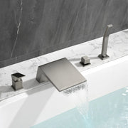 Deck Mount Roman Tub Faucet with Sprayer Waterfall Tub Filler with Hand Shower, Single Handle Bathtub Faucet Set with Handheld Shower Head, Valve and Trim Included deck-mount-roman-tub-faucet-with-sprayer-waterfall-tub-filler-with-hand-shower-single-handle-bathtub-faucet-set-with-handheld-shower-head-valve-and-trim-included Brushed Nickel / Brass / 17.5*13.4*5.5 inches