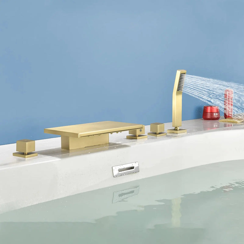 Deck Mounted Bath Filler Widespread Five-Piece Bathtub Faucet with Pull-Out Handheld Shower deck-mounted-bath-filler-widespread-five-piece-bathtub-faucet-with-pull-out-handheld-shower 