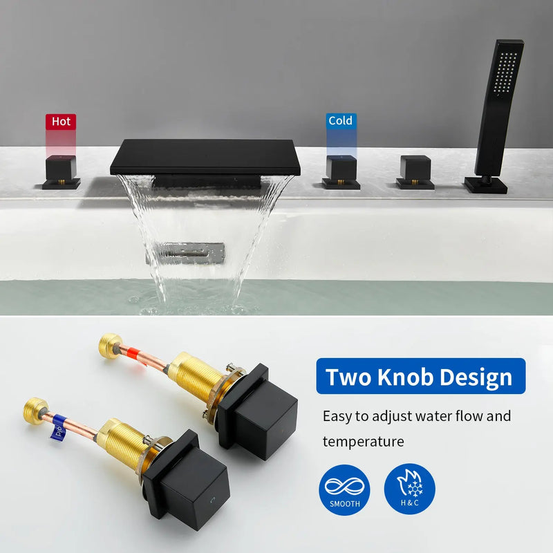 Deck Mounted Bath Filler Widespread Five-Piece Bathtub Faucet with Pull-Out Handheld Shower deck-mounted-bath-filler-widespread-five-piece-bathtub-faucet-with-pull-out-handheld-shower 