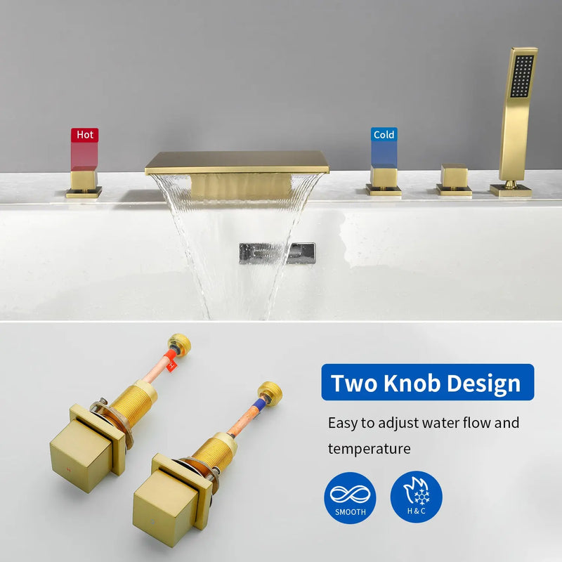 Deck Mounted Bath Filler Widespread Five-Piece Bathtub Faucet with Pull-Out Handheld Shower deck-mounted-bath-filler-widespread-five-piece-bathtub-faucet-with-pull-out-handheld-shower 