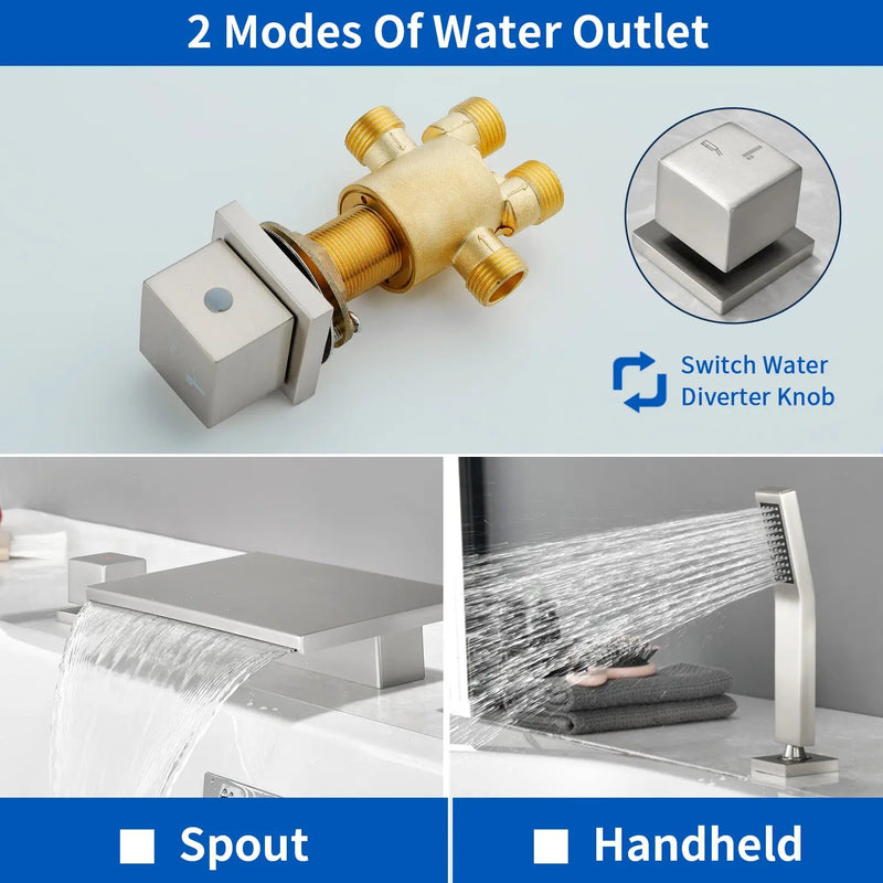 Deck Mounted Bath Filler Widespread Five-Piece Bathtub Faucet with Pull-Out Handheld Shower deck-mounted-bath-filler-widespread-five-piece-bathtub-faucet-with-pull-out-handheld-shower 